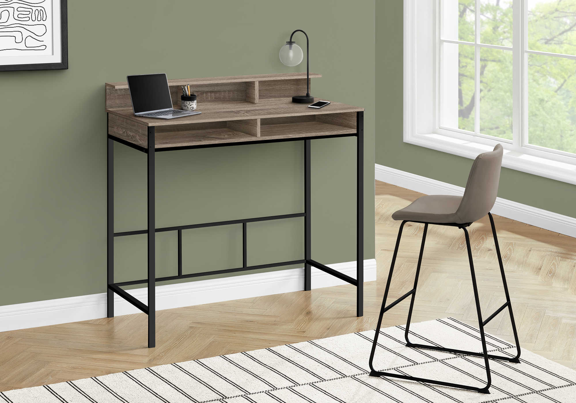 BUREAU D'ORDINATEUR - 48"L / TAUPE FONCÉ / NOIR HAUTEUR DEBOUT